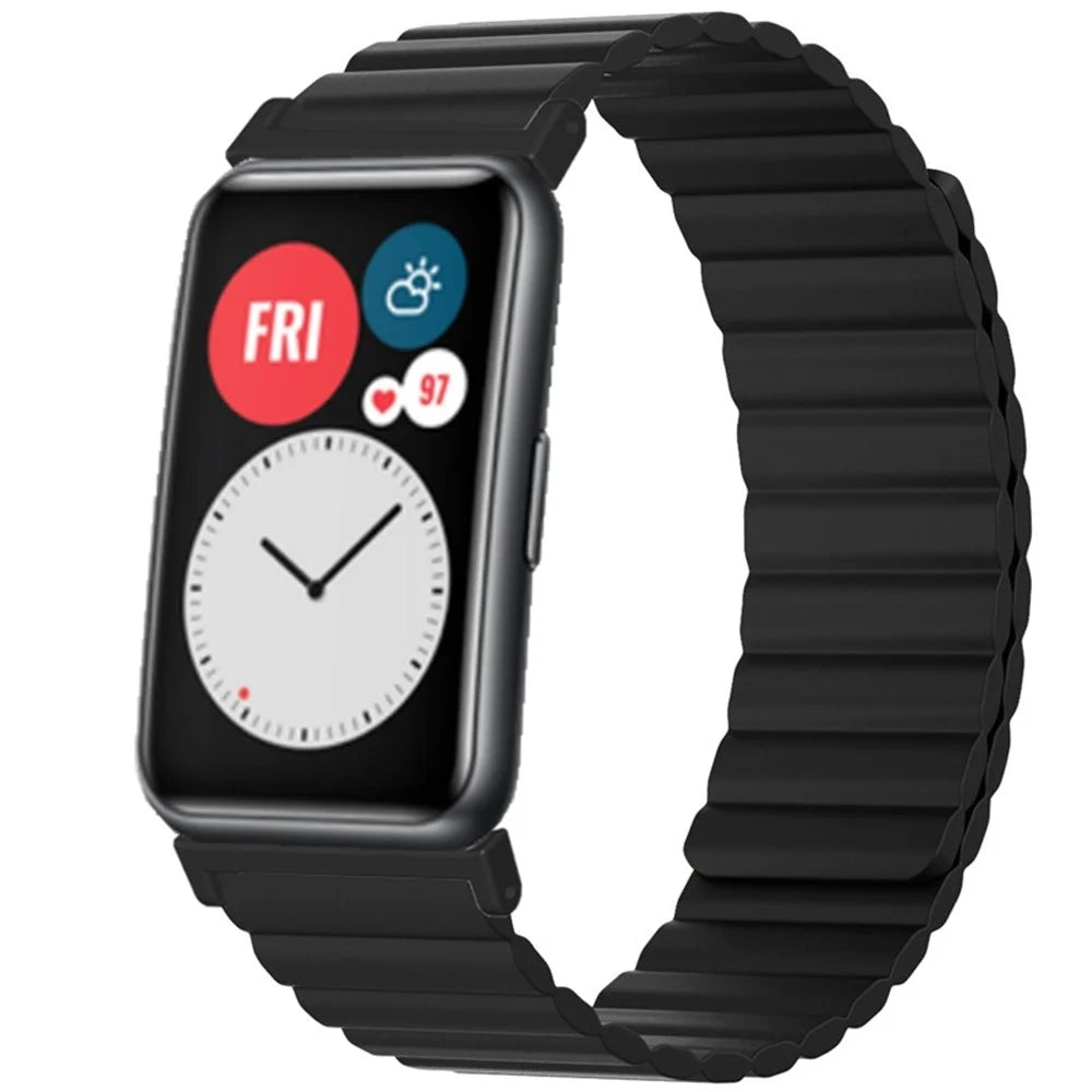 For Huawei Watch Fit / Watch Fit Special Edition Watch Band Magnetic Silicone Strap Replacement - Black - 4