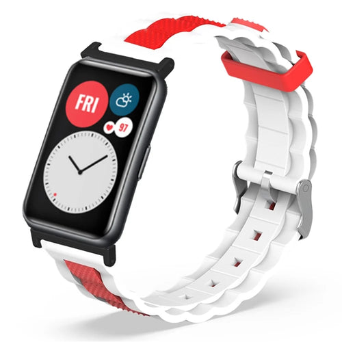 For Huawei Watch Fit / Watch Fit Special Edition Watch Band Dual Color Wave Design Silicone Strap - White+Red - 1