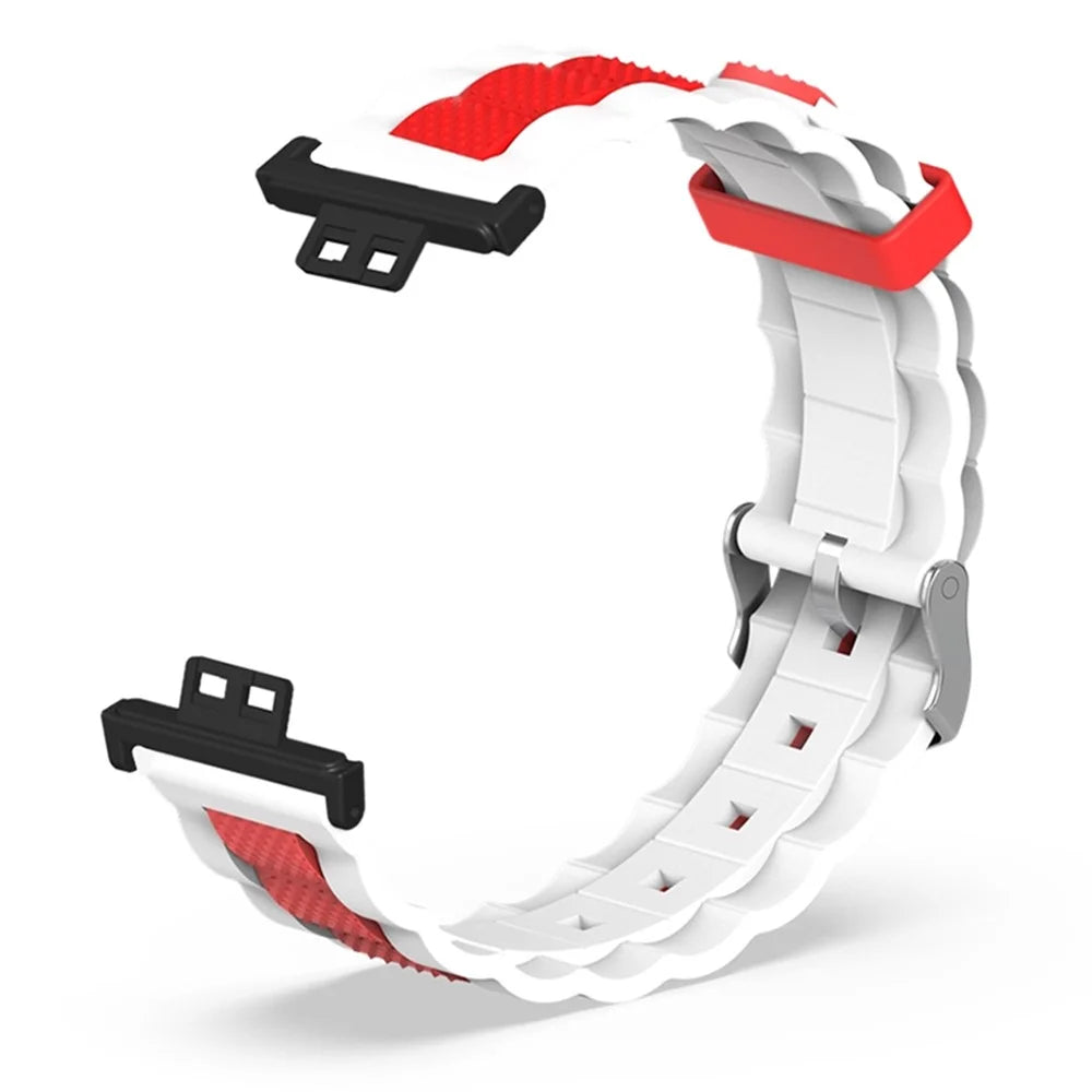 For Huawei Watch Fit / Watch Fit Special Edition Watch Band Dual Color Wave Design Silicone Strap - White+Red - 2