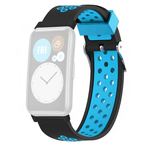 For Huawei Watch Fit / Watch Fit Special Edition Dual Color Silicone Watch Band with Breathable Holes - Black+Blue - 1