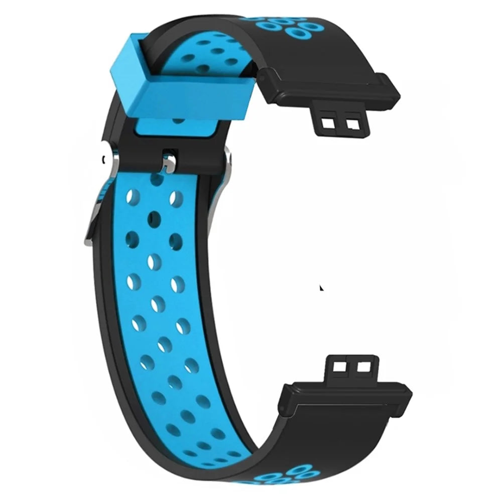 For Huawei Watch Fit / Watch Fit Special Edition Dual Color Silicone Watch Band with Breathable Holes - Black+Blue - 2