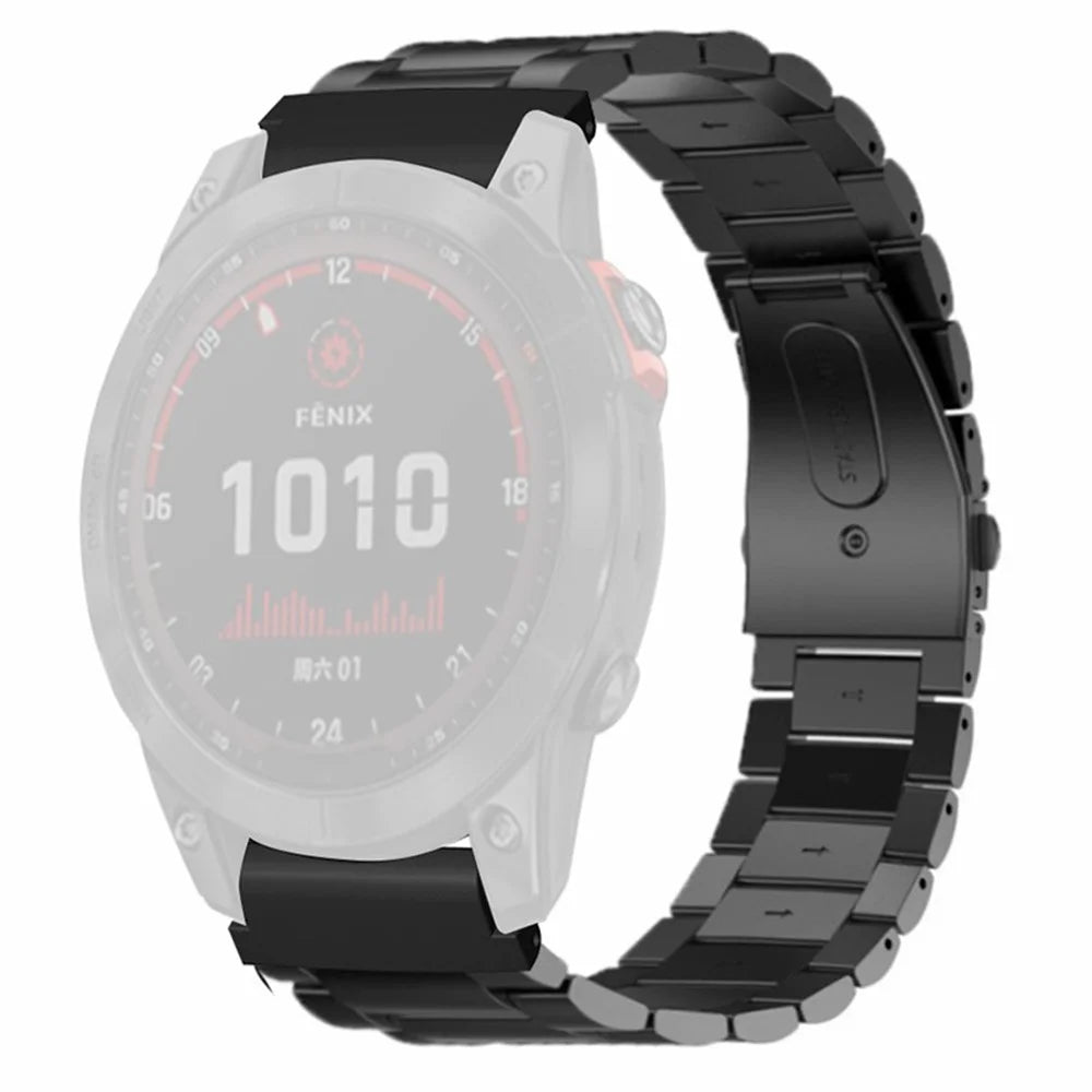 For Huami Amazfit Falcon / Garmin Fenix 7 / 6 / 5 Watch Band Stainless Steel Strap with 22mm PC Connector - Black - 1