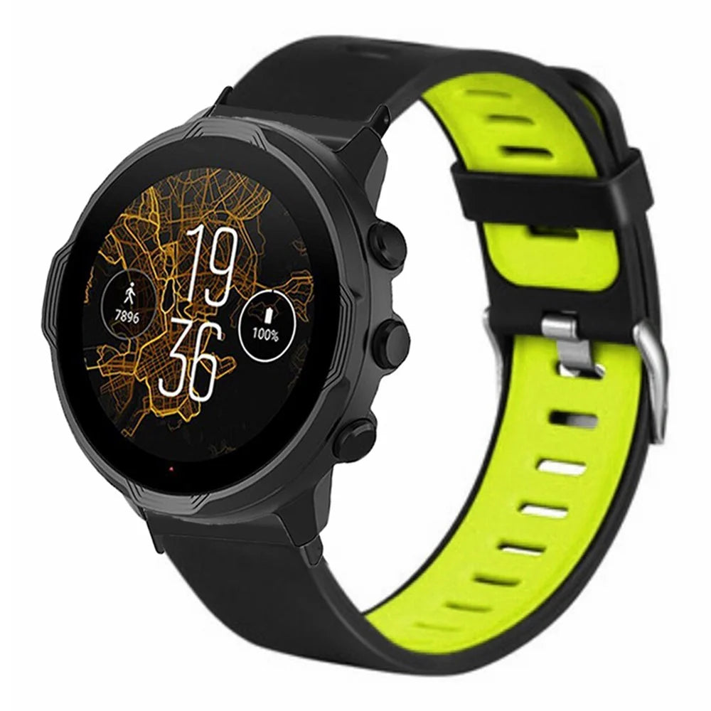 For Suunto Spartan Sport Wrist HR Baro / Suunto 7 Watch Bands Dual Color Silicone Straps - Black+Green - 4