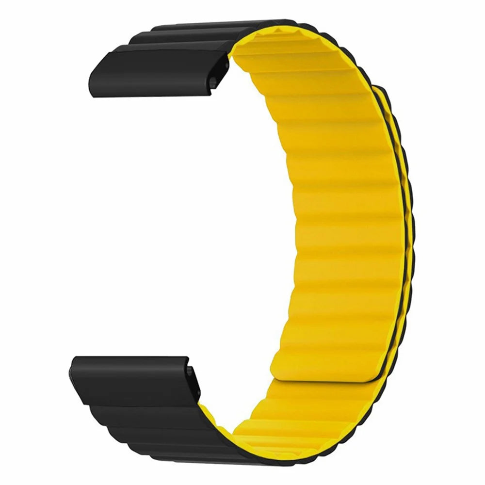 For Coros Vertix 2 / Garmin Fenix 7X / 6X / 5X Silicone Watch Band Magnetic Strap Replacement with 26mm PC Connector - Black+Yellow - 2