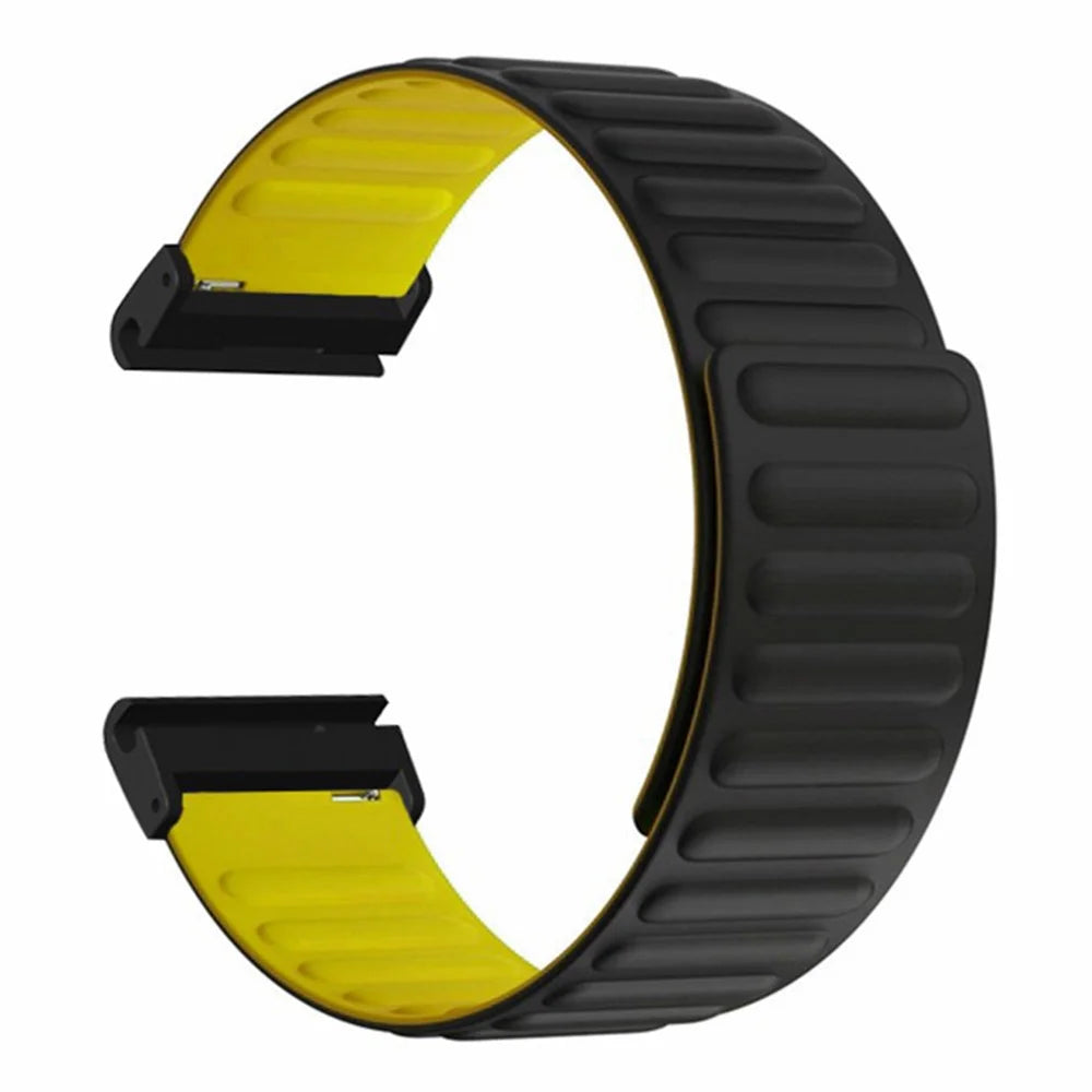 For Coros Vertix 2 / Garmin Fenix 7X / 6X / 5X Silicone Watch Band Magnetic Strap Replacement with 26mm PC Connector - Black+Yellow - 3