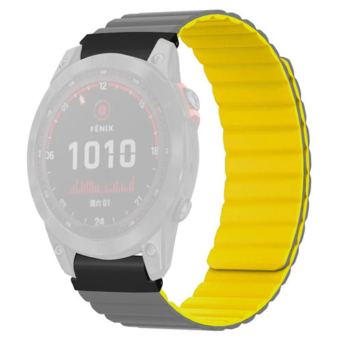 For Huami Amazfit Falcon / Garmin Fenix 7 / 6 / 5 Magnetic Watch Band Silicone Replacement Strap with 22mm PC Connector - Grey+Yellow - 1