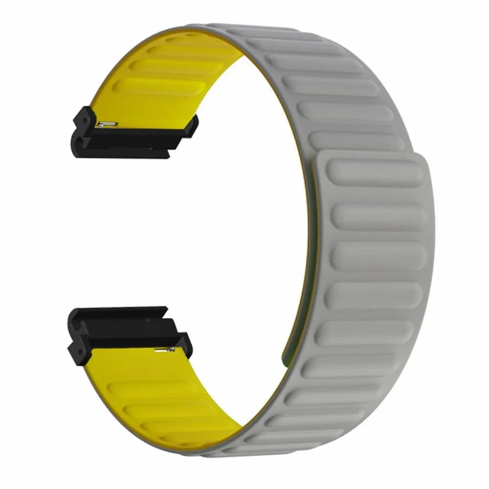 For Huami Amazfit Falcon / Garmin Fenix 7 / 6 / 5 Magnetic Watch Band Silicone Replacement Strap with 22mm PC Connector - Grey+Yellow - 2