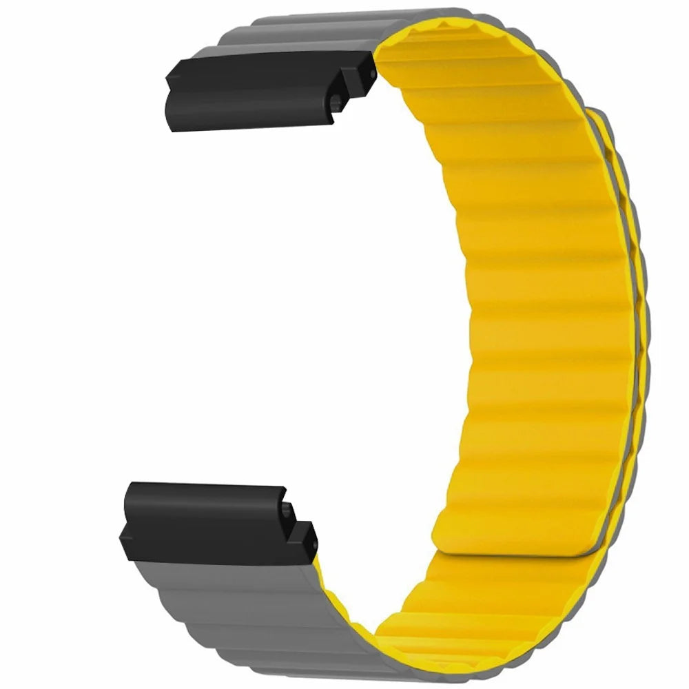For Huami Amazfit Falcon / Garmin Fenix 7 / 6 / 5 Magnetic Watch Band Silicone Replacement Strap with 22mm PC Connector - Grey+Yellow - 3