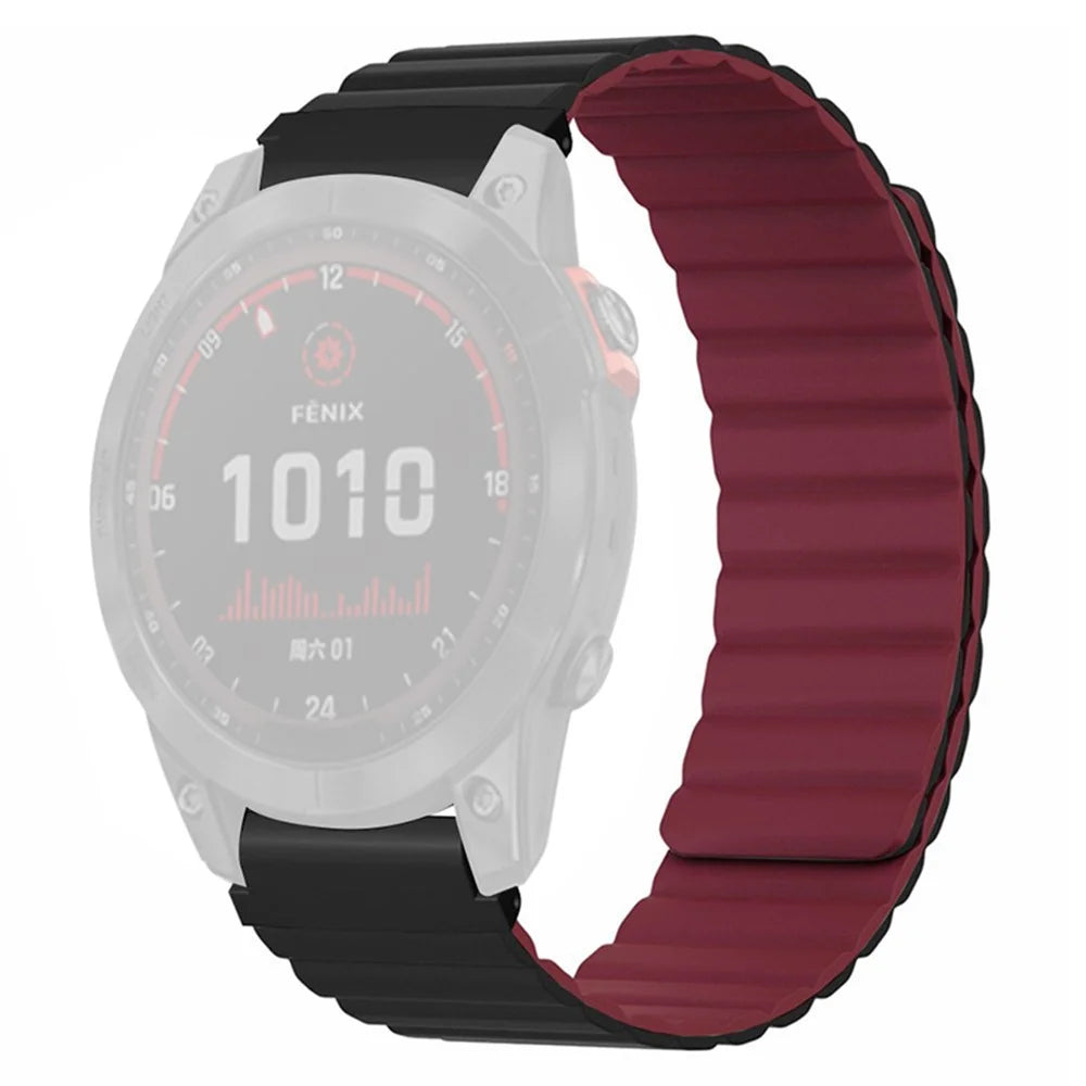 For Garmin Fenix 7S / 6S / 5S Watch Band Replacement Magnetic Silicone Strap with 20mm PC Connector - Black+Wine Red - 1