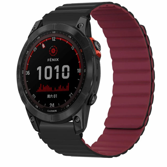 For Garmin Fenix 7S / 6S / 5S Watch Band Replacement Magnetic Silicone Strap with 20mm PC Connector - Black+Wine Red - 4