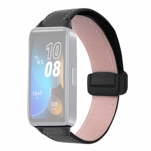 For Xiaomi Smart Band 8 Watch Band Magnetic PU Leather+Alloy Strap Replacement - Black - 1