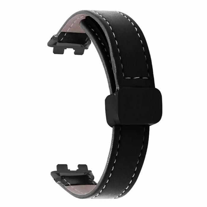 For Xiaomi Smart Band 8 Watch Band Magnetic PU Leather+Alloy Strap Replacement - Black - 3