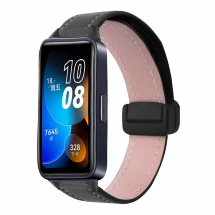 For Xiaomi Smart Band 8 Watch Band Magnetic PU Leather+Alloy Strap Replacement - Black - 4