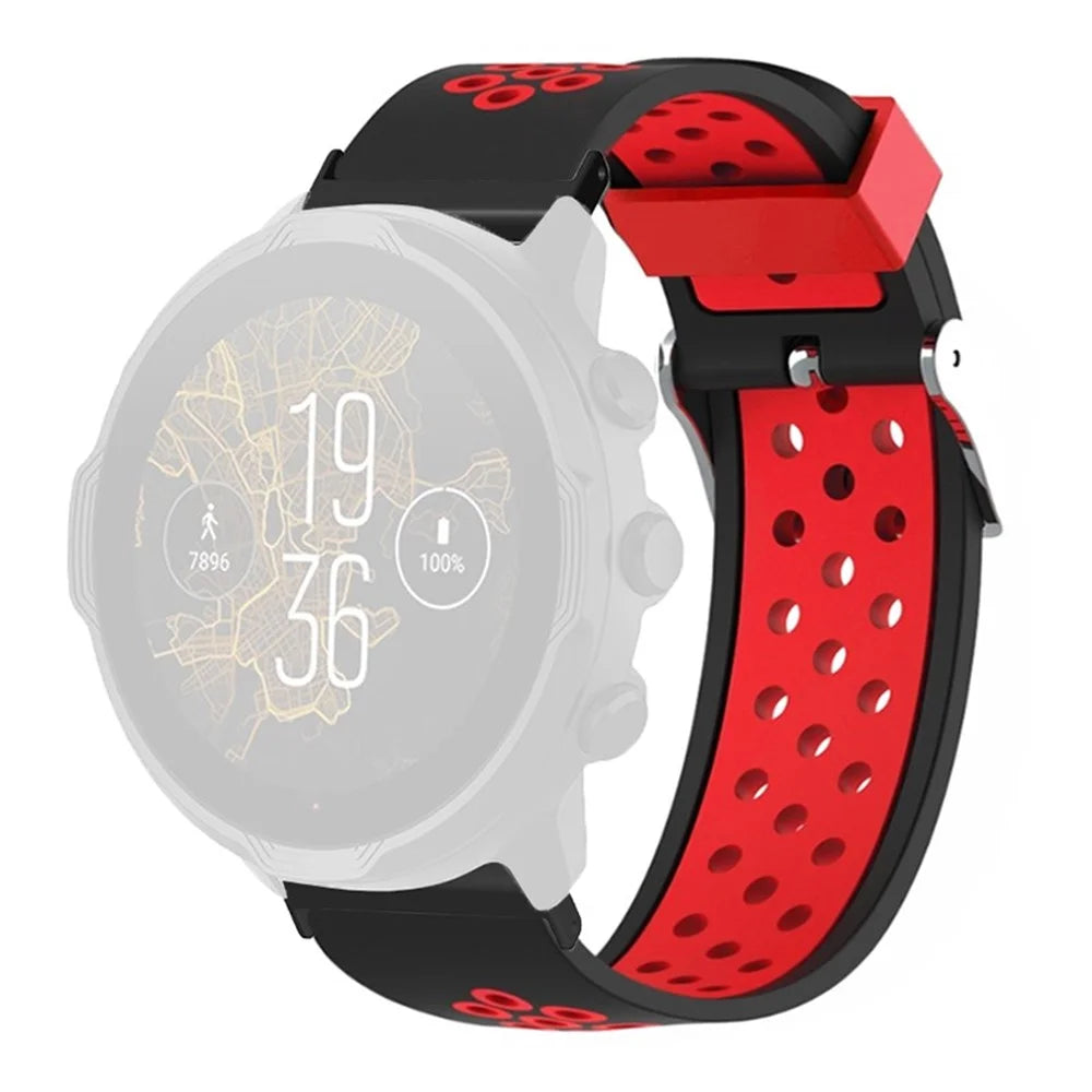 For Suunto Spartan Sport Wrist HR Baro / Suunto 7 Watch Band 24mm Silicone Strap Replacement with Breathable Holes - Black+Red - 1