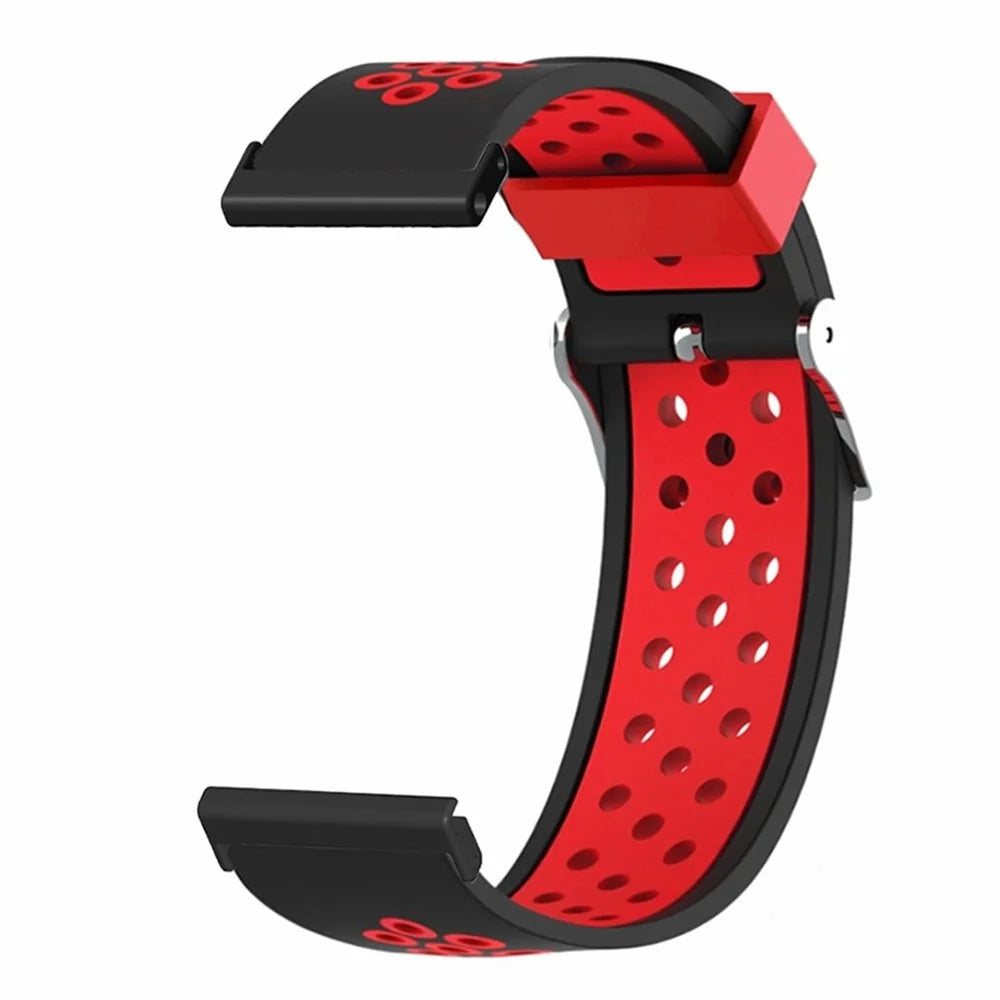 For Suunto Spartan Sport Wrist HR Baro / Suunto 7 Watch Band 24mm Silicone Strap Replacement with Breathable Holes - Black+Red - 2