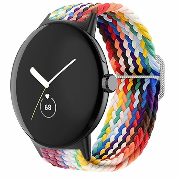 Braided Elastic Watch Band for Google Pixel Watch 4 41mm / Watch 3 41mm / Watch 2 / Watch Replacement Adjustable Wrist Strap - Rainbow - 4