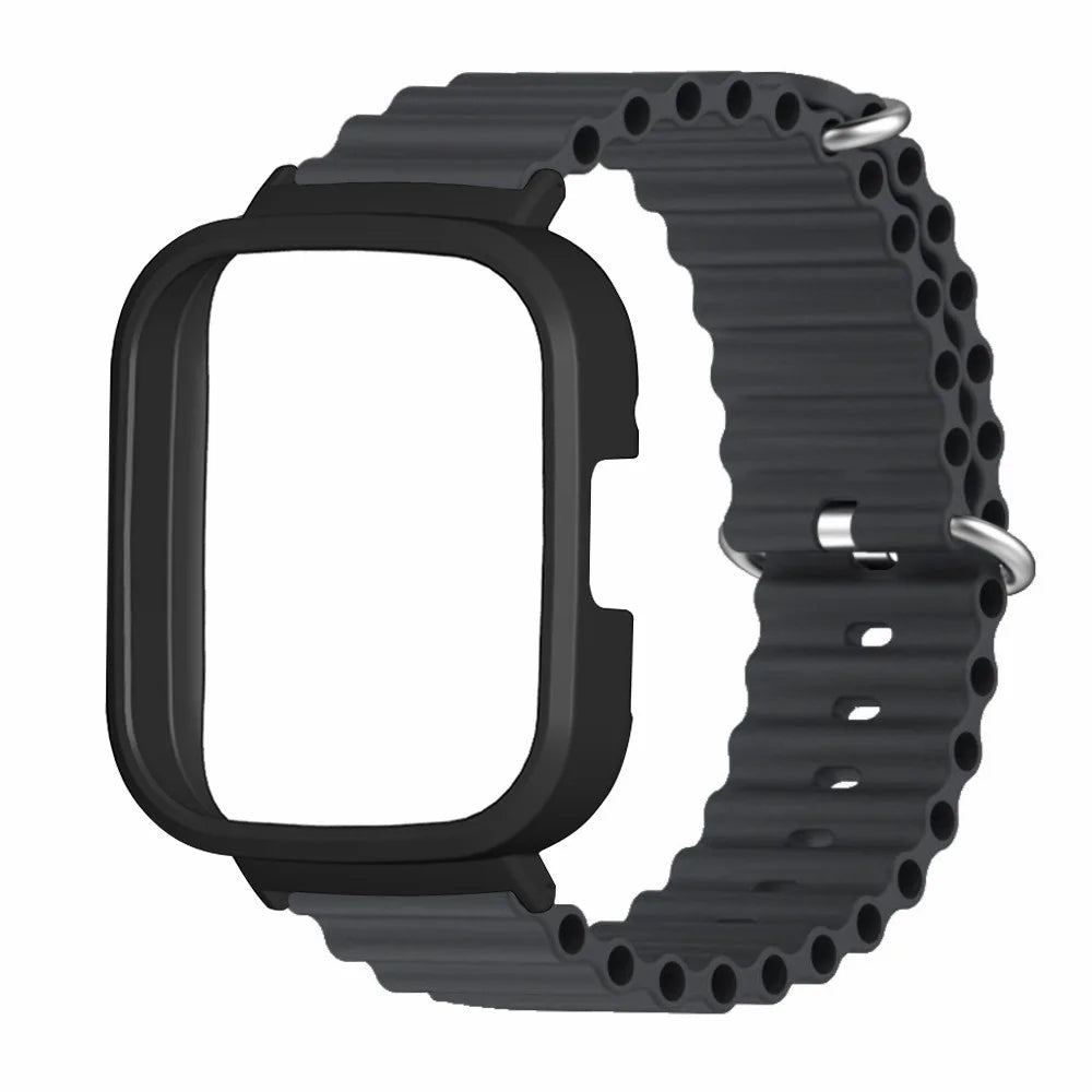 For Xiaomi Redmi Watch 3 Sport Bands Ocean Silicone Watch Strap with Case - Black - 1