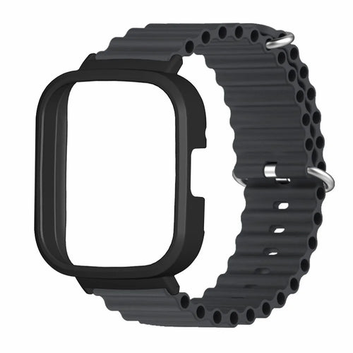 For Xiaomi Redmi Watch 3 Sport Bands Ocean Silicone Watch Strap with Case - Black - 1