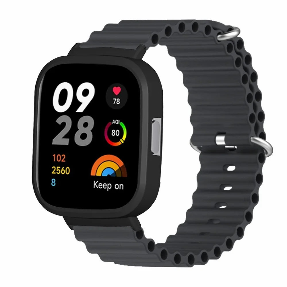 For Xiaomi Redmi Watch 3 Sport Bands Ocean Silicone Watch Strap with Case - Black - 3