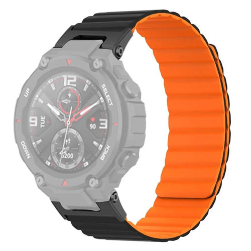 For Huami Amazfit T-Rex /  T-Rex Pro Silicone Watch Strap Magnetic Smartwatch Band - Black+Orange - 1