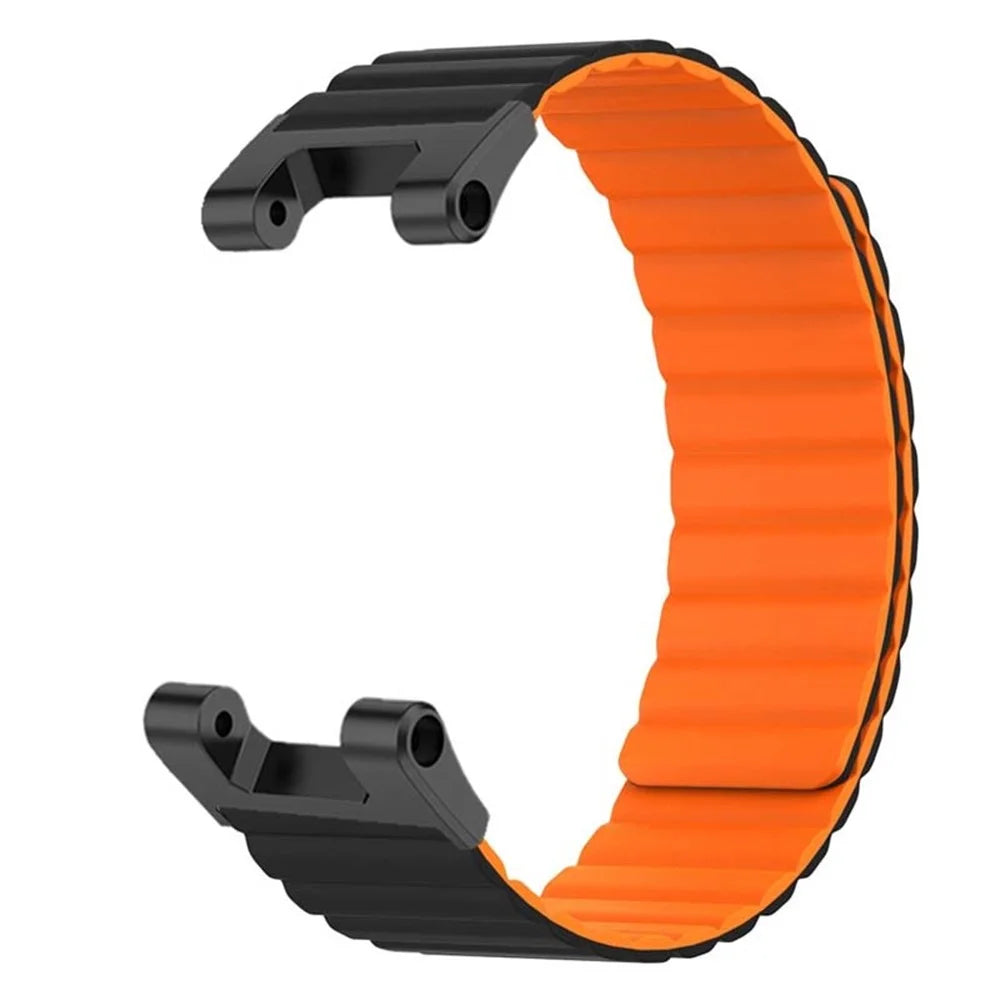 For Huami Amazfit T-Rex /  T-Rex Pro Silicone Watch Strap Magnetic Smartwatch Band - Black+Orange - 2