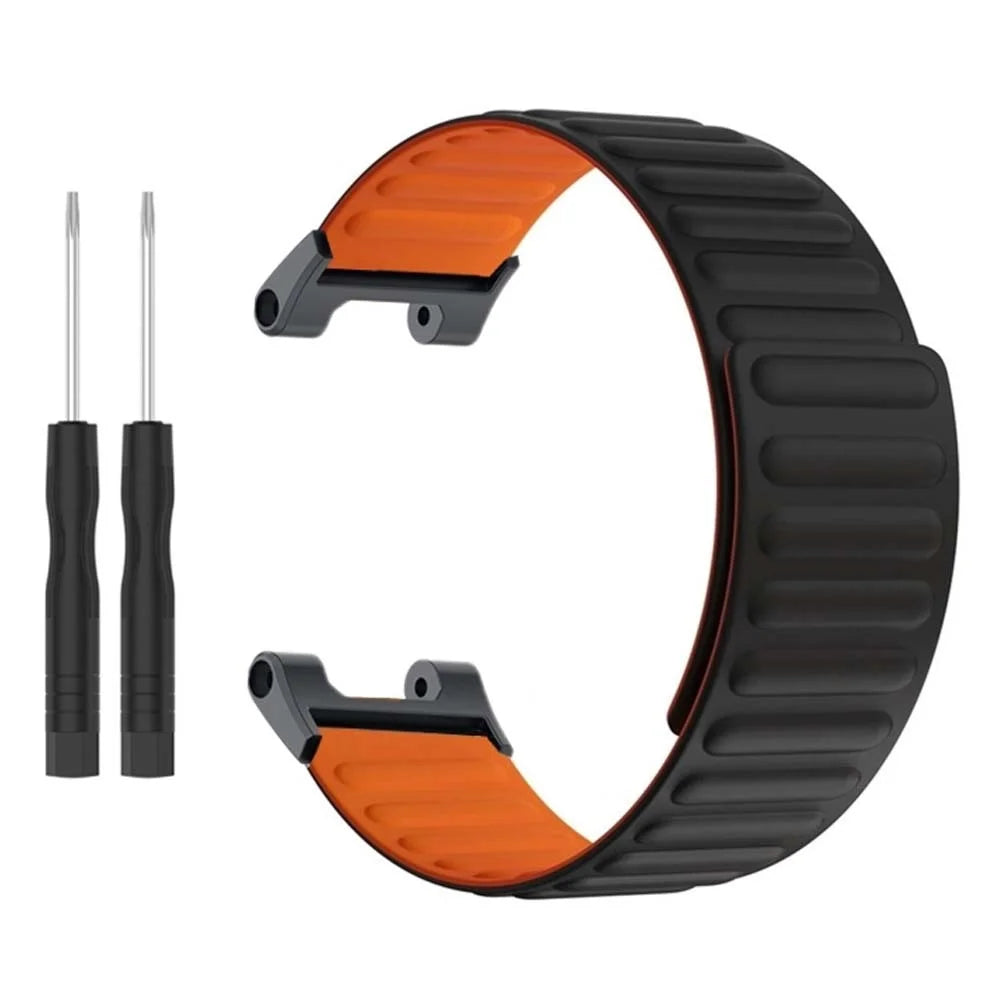 For Huami Amazfit T-Rex /  T-Rex Pro Silicone Watch Strap Magnetic Smartwatch Band - Black+Orange - 3