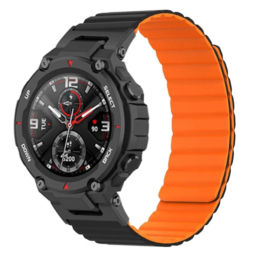 For Huami Amazfit T-Rex /  T-Rex Pro Silicone Watch Strap Magnetic Smartwatch Band - Black+Orange - 4