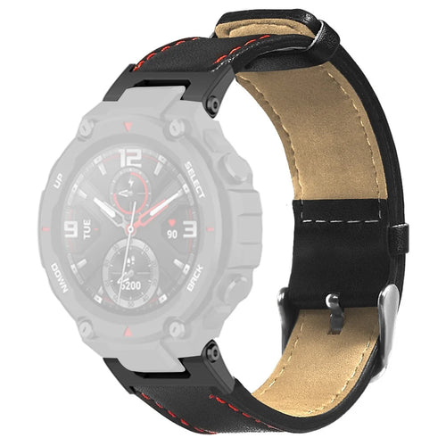 For Huami Amazfit T-Rex / T-Rex Pro Replacement Watch Band Stitching Genuine Cow Leather Wrist Strap, Black - 1