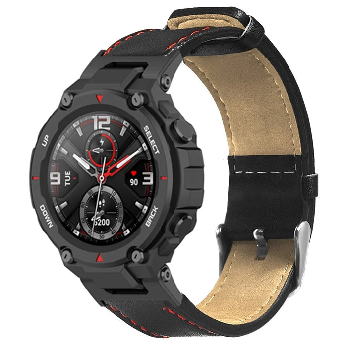 For Huami Amazfit T-Rex / T-Rex Pro Replacement Watch Band Stitching Genuine Cow Leather Wrist Strap, Black - 4