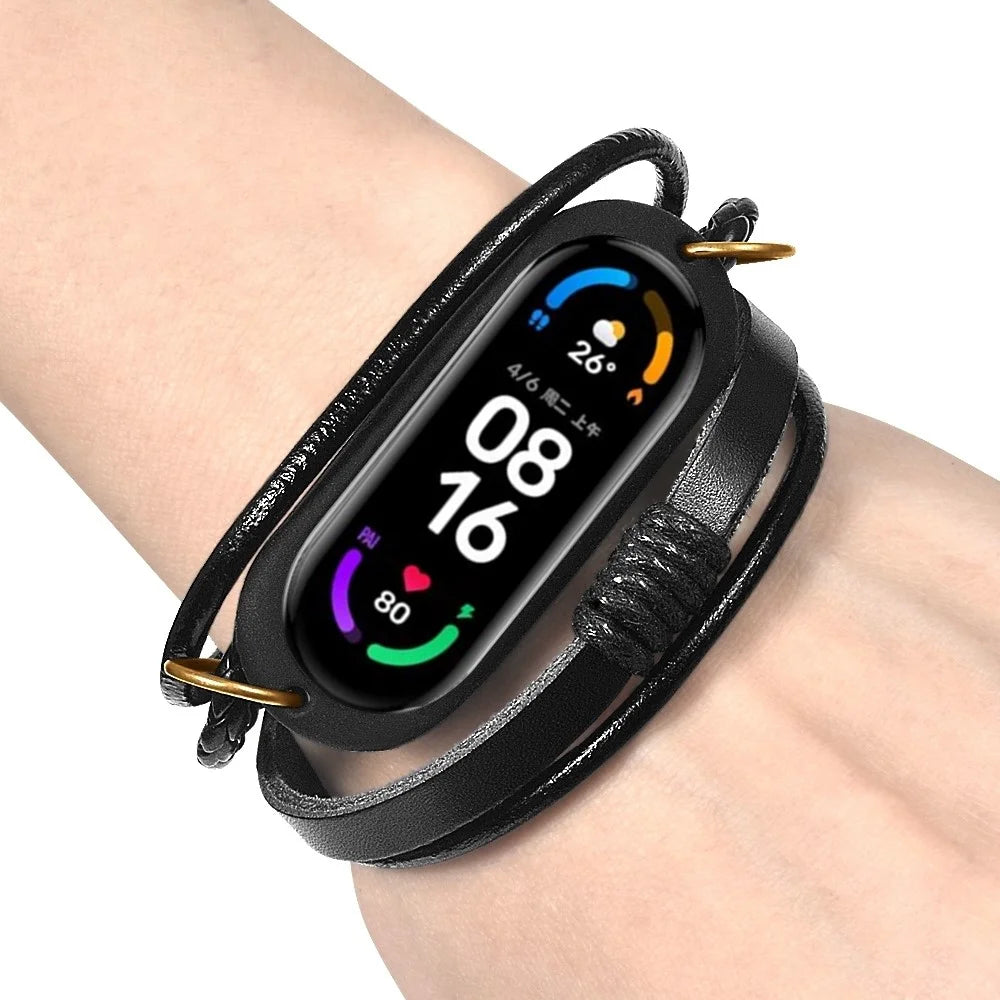 For Xiaomi Mi Band 7 / 6 / 5 NFC Watch Strap Braided Rope Leather Bracelet - 2