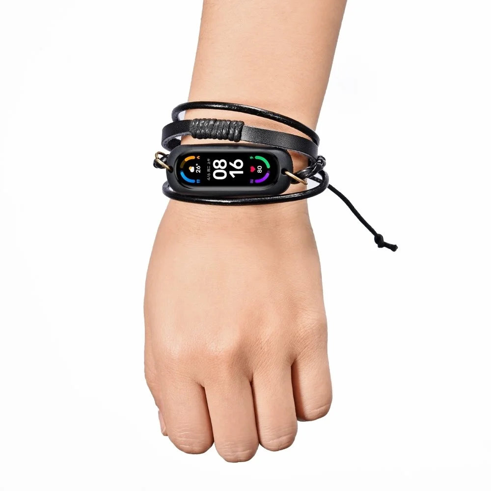 For Xiaomi Mi Band 7 / 6 / 5 NFC Watch Strap Braided Rope Leather Bracelet - 3