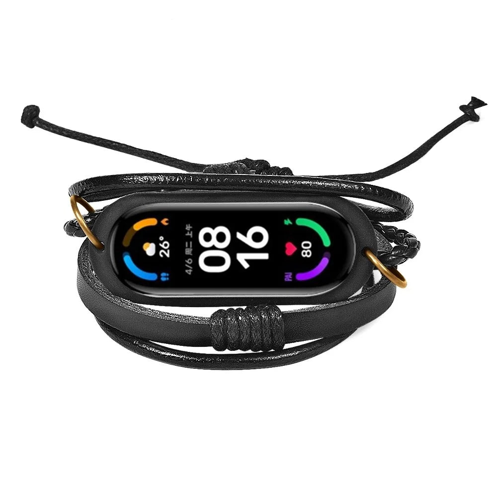 For Xiaomi Mi Band 7 / 6 / 5 NFC Watch Strap Braided Rope Leather Bracelet - 4