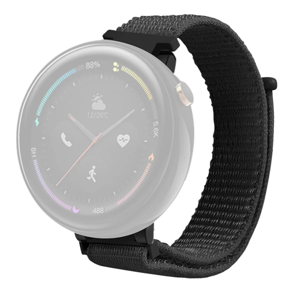 For Huami Amazfit Verge 2 (A1807) Nylon Sport Loop Watch Bands Adjustable Strap with Spring Bar - Black - 1