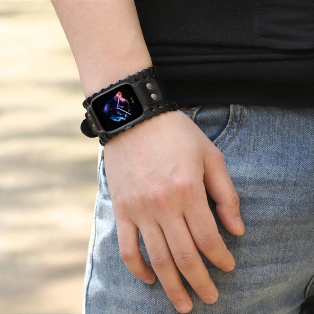 For Huami Amazfit GTS 4 / 3 / 2 / 2 mini / Bip Watch Band Rivet Punk Style 20mm Cowhide Leather Bracelet Strap - Black - 5