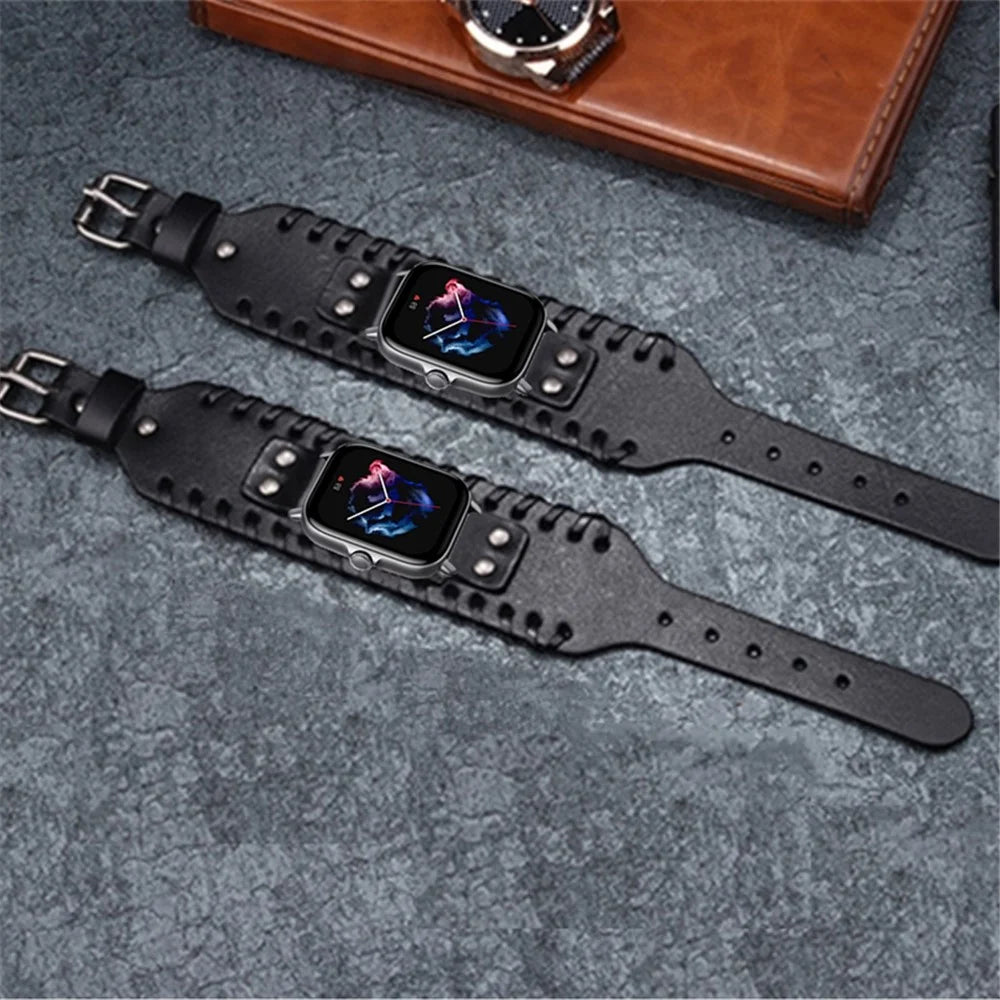 For Huami Amazfit GTS 4 / 3 / 2 / 2 mini / Bip Watch Band Rivet Punk Style 20mm Cowhide Leather Bracelet Strap - Black - 6