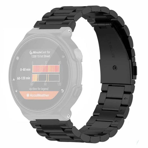 For Garmin Forerunner 220 / 230 / 235 / 735XT / 620 / 630 Watch Band 3-beads Solid Metal Strap - Black - 1