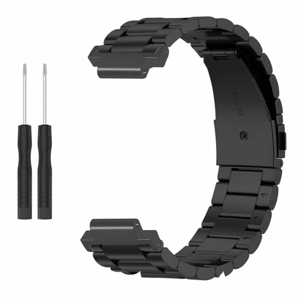 For Garmin Forerunner 220 / 230 / 235 / 735XT / 620 / 630 Watch Band 3-beads Solid Metal Strap - Black - 2