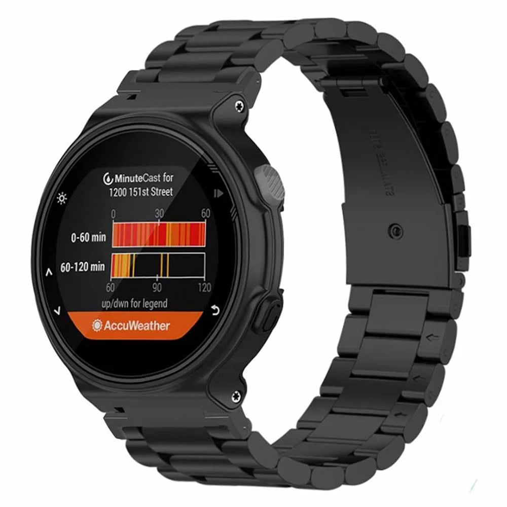 For Garmin Forerunner 220 / 230 / 235 / 735XT / 620 / 630 Watch Band 3-beads Solid Metal Strap - Black - 4
