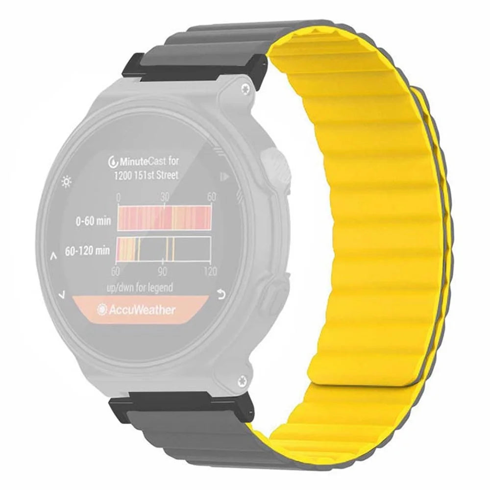 For Garmin Forerunner 220 / 230 / 235 / 735XT / 620 / 63 Silicone Strap Magnetic Smartwatch Bands - Grey+Yellow - 1