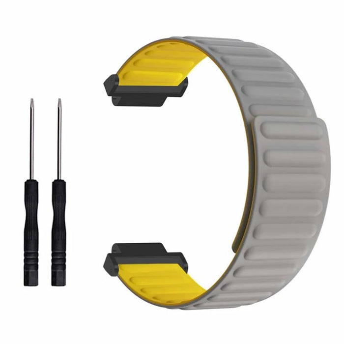 For Garmin Forerunner 220 / 230 / 235 / 735XT / 620 / 63 Silicone Strap Magnetic Smartwatch Bands - Grey+Yellow - 3