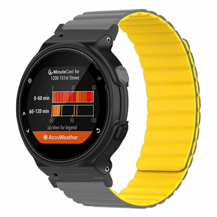 For Garmin Forerunner 220 / 230 / 235 / 735XT / 620 / 63 Silicone Strap Magnetic Smartwatch Bands - Grey+Yellow - 4