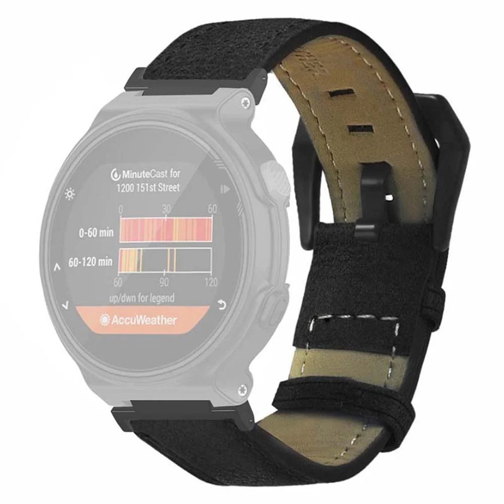 For Garmin Forerunner 220 / 230 / 235 / 735XT / 620 / 630 Watch Strap PU Leather Retro Texture Wristband Strap - Black - 1