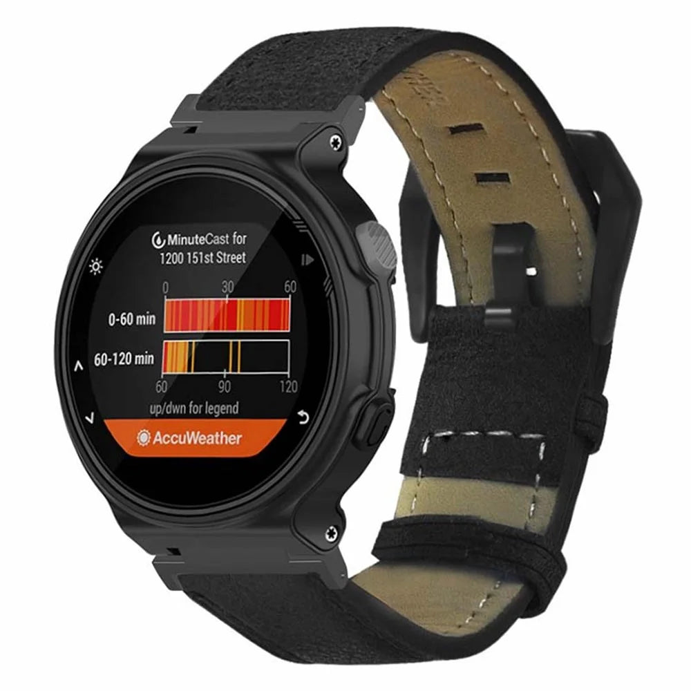 For Garmin Forerunner 220 / 230 / 235 / 735XT / 620 / 630 Watch Strap PU Leather Retro Texture Wristband Strap - Black - 4