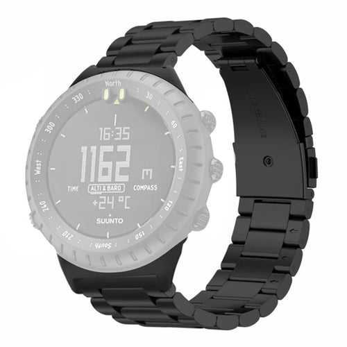 For Suunto Core Watch Band 3-Bead Steel Dual Press Buckle Wrist Strap - Black - 1