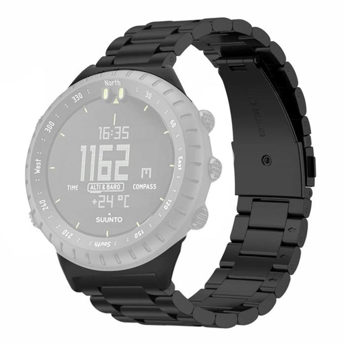 For Suunto Core Watch Band 3-Bead Steel Dual Press Buckle Wrist Strap - Black - 1
