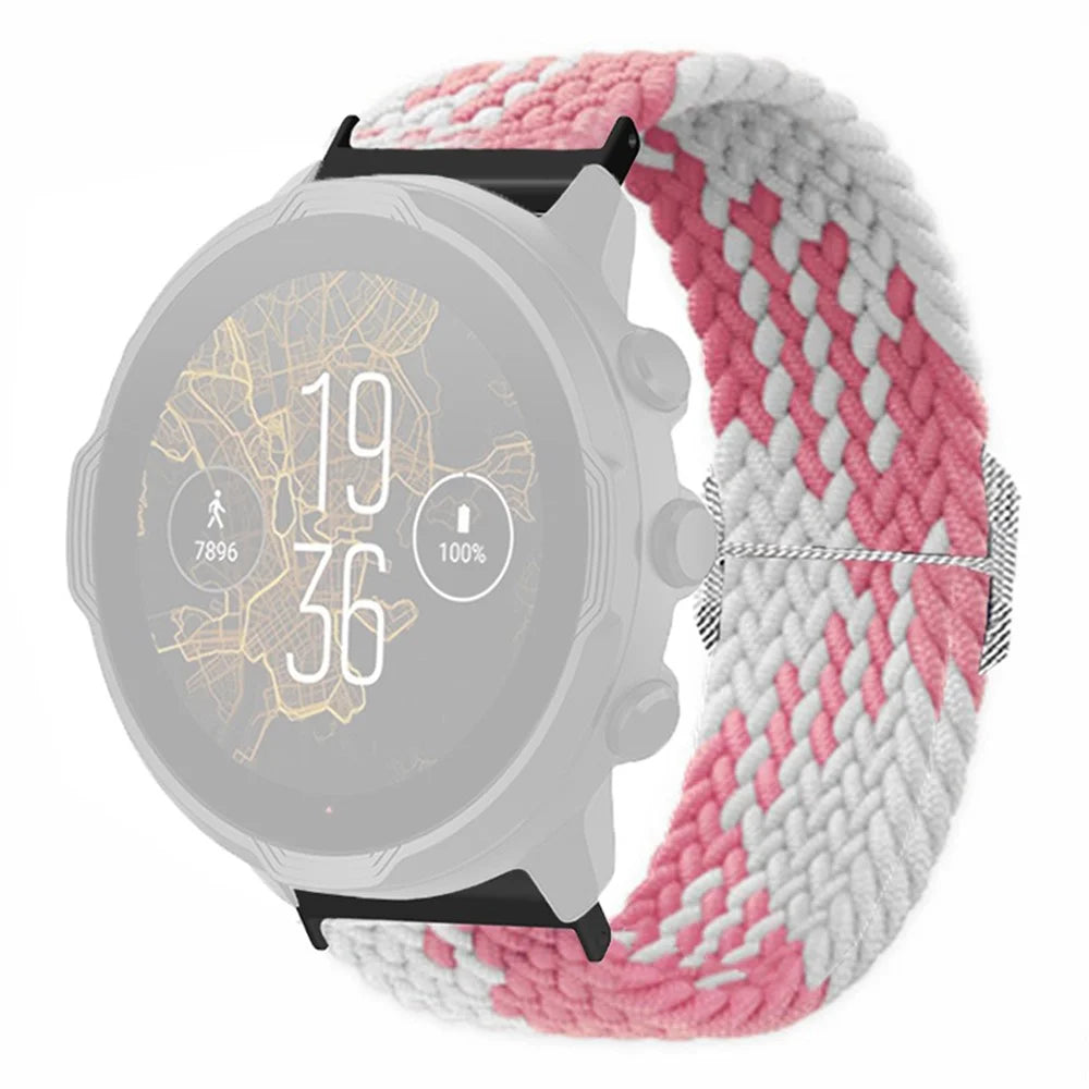 For Suunto Spartan Sport Wrist HR Baro / Suunto 7 Watch Strap 24mm Braided Nylon Band - Pink+White - 1