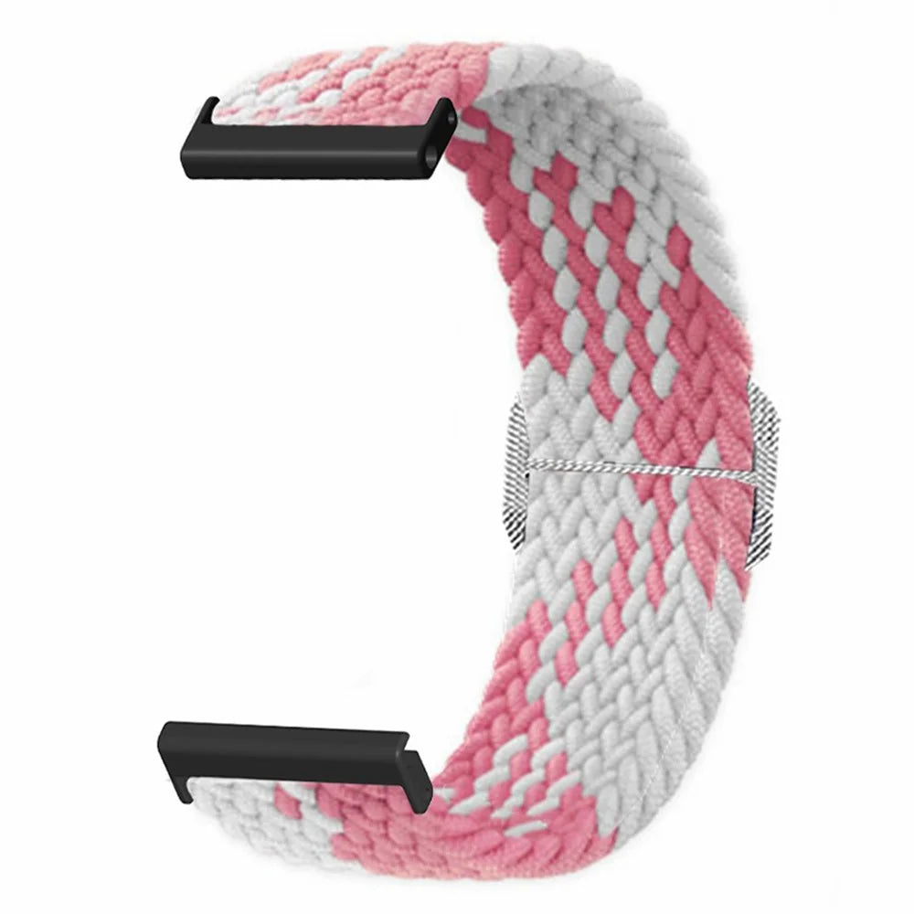 For Suunto Spartan Sport Wrist HR Baro / Suunto 7 Watch Strap 24mm Braided Nylon Band - Pink+White - 2