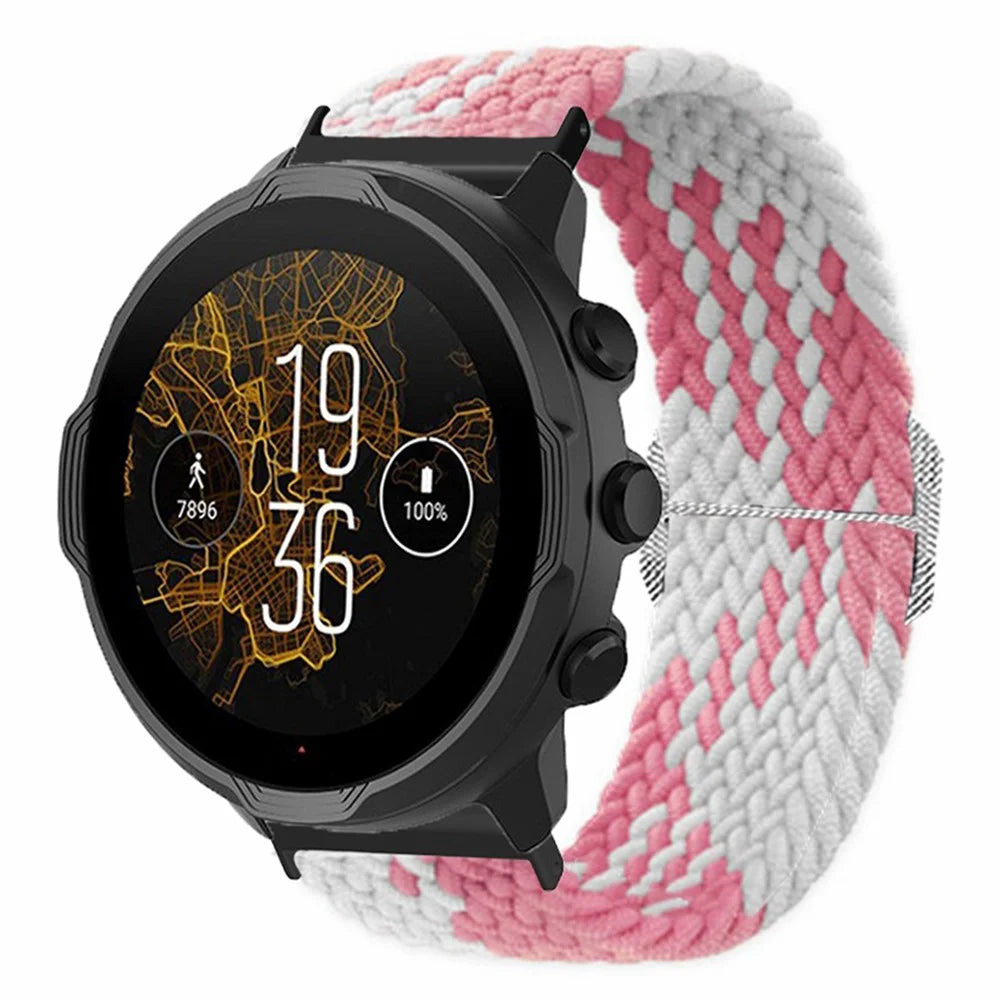 For Suunto Spartan Sport Wrist HR Baro / Suunto 7 Watch Strap 24mm Braided Nylon Band - Pink+White - 4