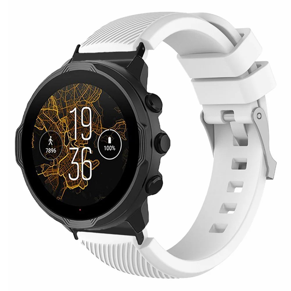 For Suunto Spartan Sport Wrist HR Baro / Suunto 7 Watch Strap 24mm Twill Texture Silicone Band - White - 4