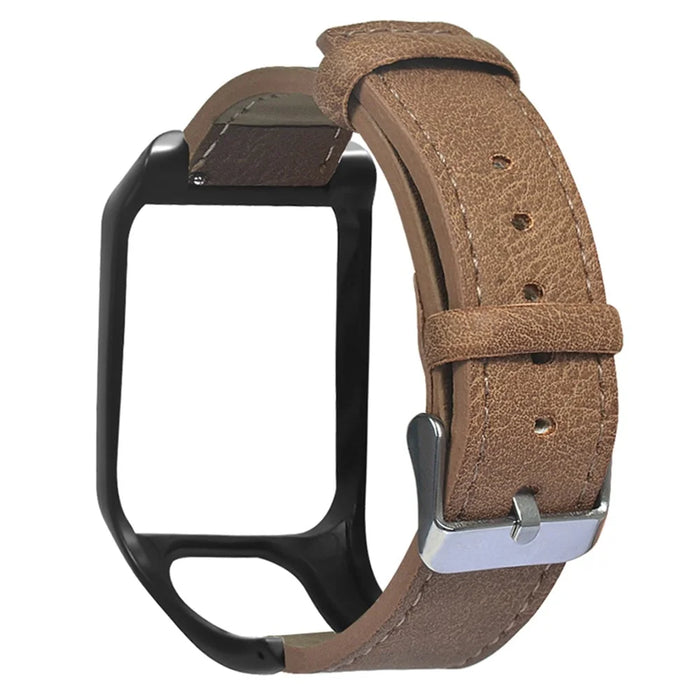 For TomTom Runner 3 / Adventurer Watch Band Genuine Cow Leather Strap with Case - Brown - 2